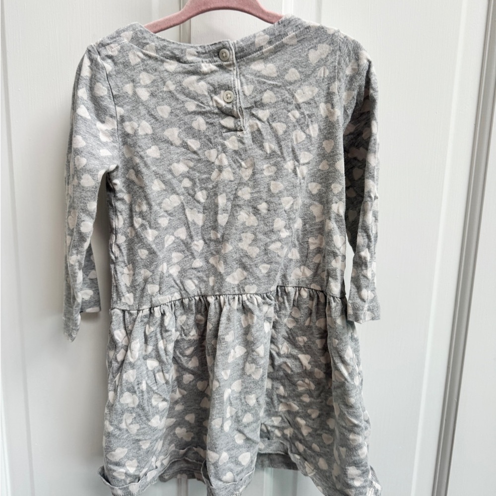 GAP Girls Size 4 Gray Heart Pattern Long Sleeve Kids Casual Dress - Picture 5 of 6